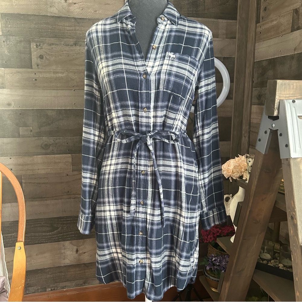 Abercrombie & Fitch Blue Plaid Long Sleeve Dress